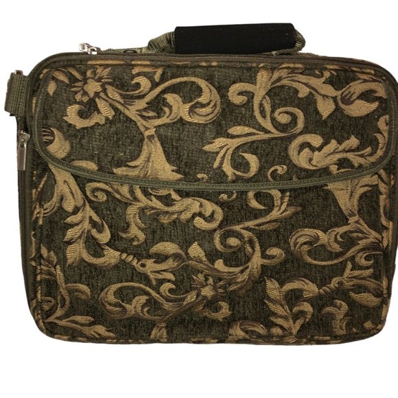 NEW Olive Green GOld Brocade Carpet LAP TOP computer weekender luggage b… - Picture 6 of 6